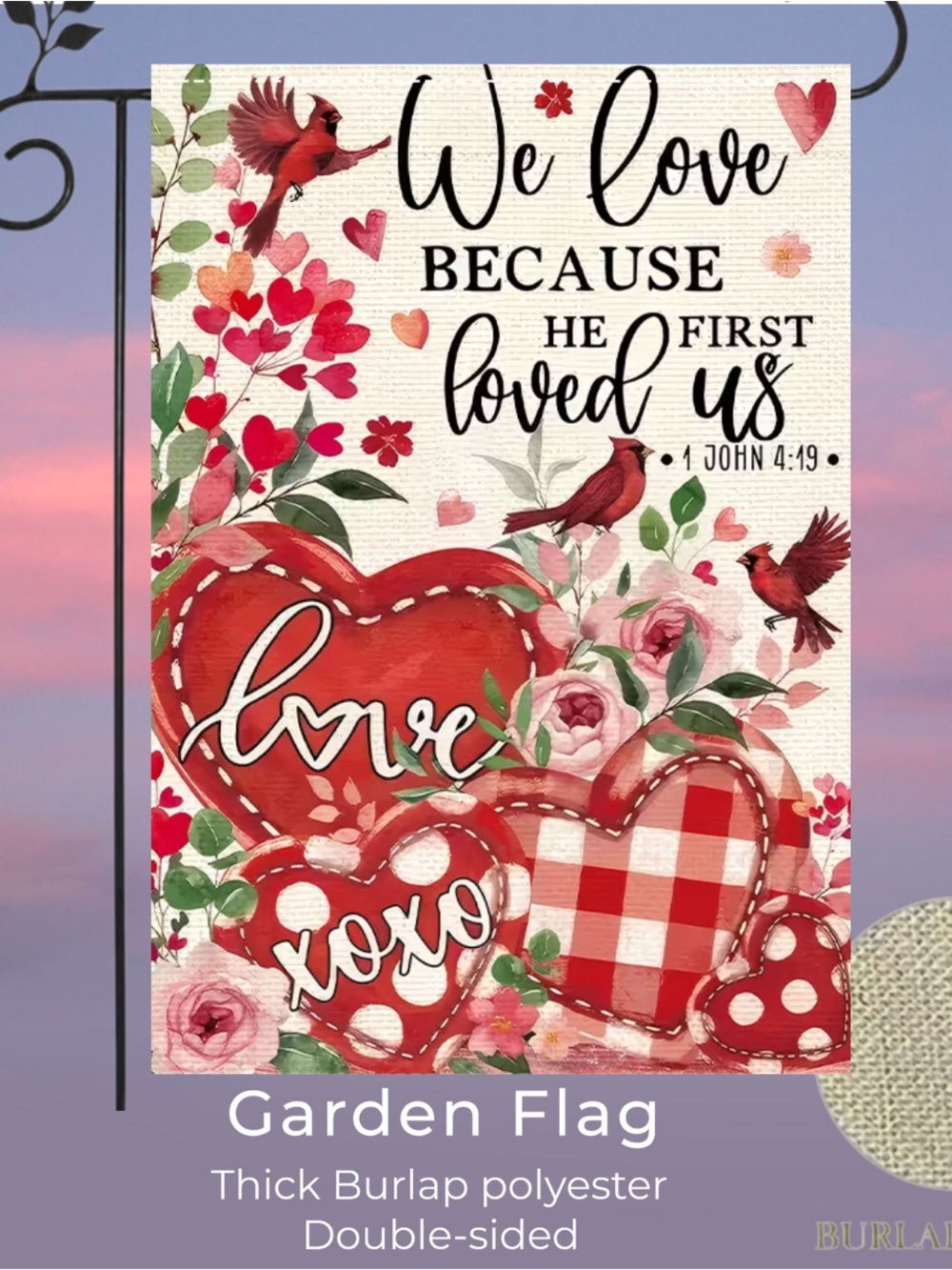 Valentine's Day Love Garden Flag approximately 18x12 inch Burlap Double-sided